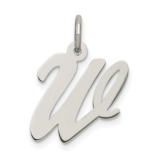 Sterling Silver Rhodium-plated Medium Script Initial W Charm