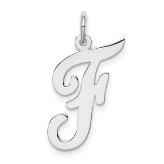 Sterling Silver Rhodium-plated Large Script Initial F Charm