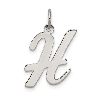Sterling Silver Rhodium-plated Large Script Initial H Charm