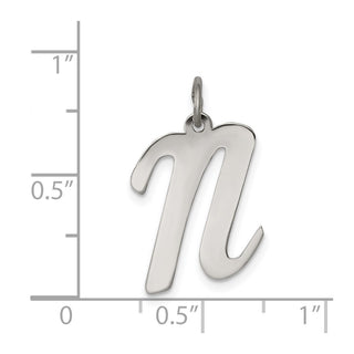 Sterling Silver Rhodium-plated Large Script Initial N Charm