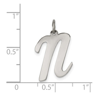 Sterling Silver Rhodium-plated Large Script Initial N Charm