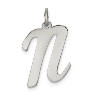 Sterling Silver Rhodium-plated Large Script Initial N Charm