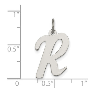 Sterling Silver Rhodium-plated Large Script Initial R Charm