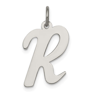 Sterling Silver Rhodium-plated Large Script Initial R Charm