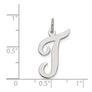 Sterling Silver Rhodium-plated Large Script Initial T Charm