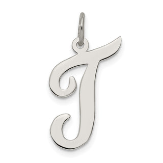 Sterling Silver Rhodium-plated Large Script Initial T Charm