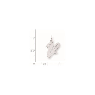 Sterling Silver Rhodium-plated Large Script Initial V Charm