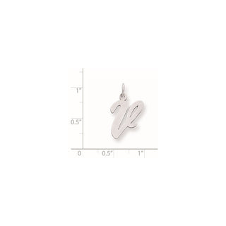 Sterling Silver Rhodium-plated Large Script Initial V Charm