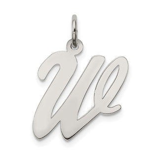 Sterling Silver Rhodium-plated Large Script Initial W Charm