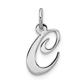 Sterling Silver Rhodium-plated Small Fancy Script Initial C Charm