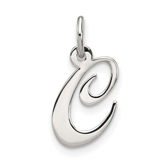 Sterling Silver Rhodium-plated Small Fancy Script Initial C Charm