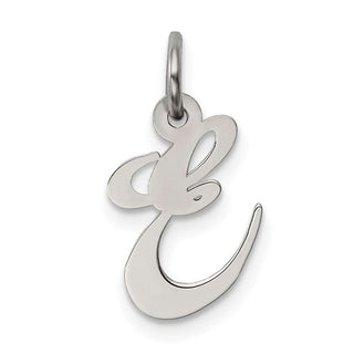 Sterling Silver Rhodium-plated Small Fancy Script Initial E Charm