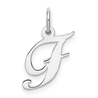 Sterling Silver Rhodium-plated Small Fancy Script Initial F Charm