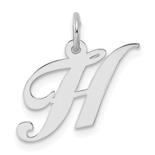 Sterling Silver Rhodium-plated Small Fancy Script Initial H Charm
