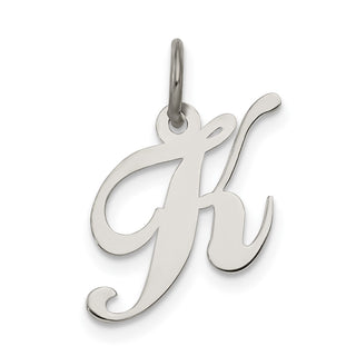 Sterling Silver Rhodium-plated Small Fancy Script Initial K Charm