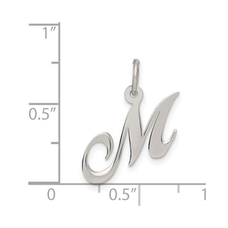 Sterling Silver Rhodium-plated Small Fancy Script Initial M Charm