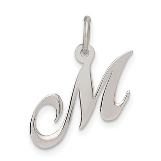 Sterling Silver Rhodium-plated Small Fancy Script Initial M Charm