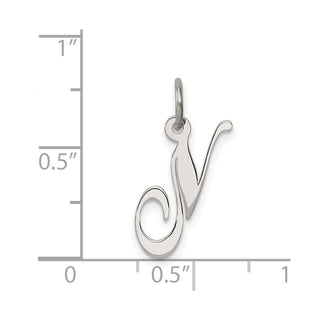 Sterling Silver Rhodium-plated Small Fancy Script Initial N Charm
