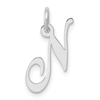 Sterling Silver Rhodium-plated Small Fancy Script Initial N Charm