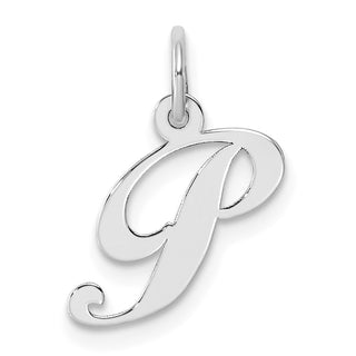 Sterling Silver Rhodium-plated Small Fancy Script Initial P Charm