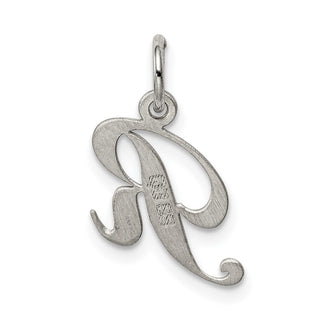 Sterling Silver Rhodium-plated Small Fancy Script Initial R Charm
