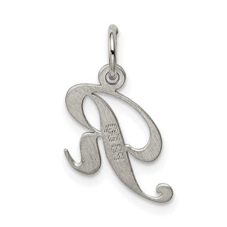 Sterling Silver Rhodium-plated Small Fancy Script Initial R Charm