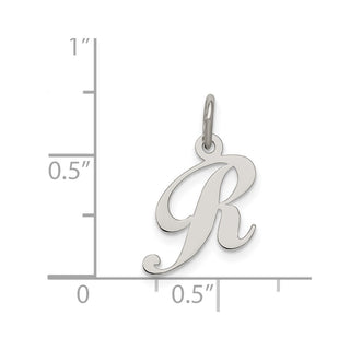 Sterling Silver Rhodium-plated Small Fancy Script Initial R Charm