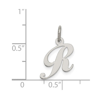 Sterling Silver Rhodium-plated Small Fancy Script Initial R Charm