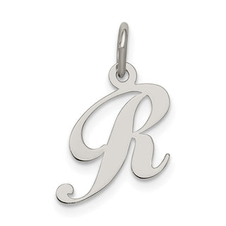 Sterling Silver Rhodium-plated Small Fancy Script Initial R Charm