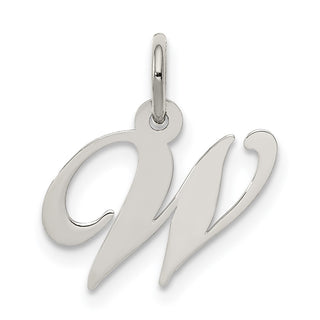 Sterling Silver Rhodium-plated Small Fancy Script Initial W Charm