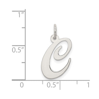 Sterling Silver Rhodium-plated Medium Fancy Script Initial C Charm