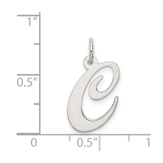 Sterling Silver Rhodium-plated Medium Fancy Script Initial C Charm