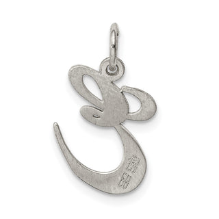 Sterling Silver Rhodium-plated Medium Fancy Script Initial E Charm
