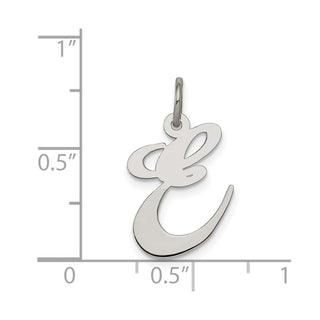 Sterling Silver Rhodium-plated Medium Fancy Script Initial E Charm