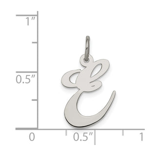 Sterling Silver Rhodium-plated Medium Fancy Script Initial E Charm
