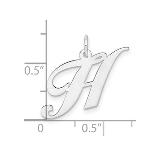 Sterling Silver Rhodium-plated Medium Fancy Script Initial H Charm