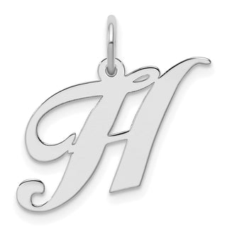 Sterling Silver Rhodium-plated Medium Fancy Script Initial H Charm