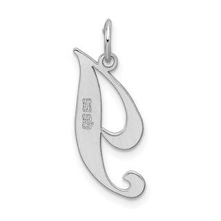 Sterling Silver Rhodium-plated Medium Fancy Script Initial I Charm