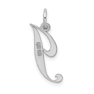 Sterling Silver Rhodium-plated Medium Fancy Script Initial J Charm