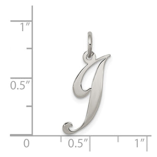 Sterling Silver Rhodium-plated Medium Fancy Script Initial J Charm
