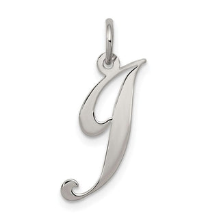 Sterling Silver Rhodium-plated Medium Fancy Script Initial J Charm