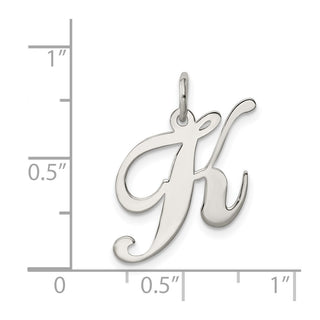 Sterling Silver Rhodium-plated Medium Fancy Script Initial K Charm
