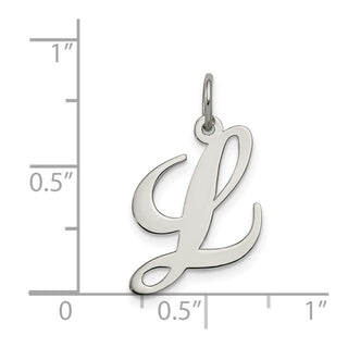 Sterling Silver Rhodium-plated Medium Fancy Script Initial L Charm