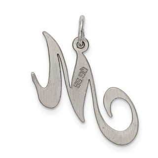 Sterling Silver Rhodium-plated Medium Fancy Script Initial M Charm