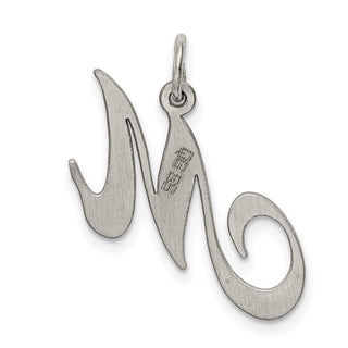 Sterling Silver Rhodium-plated Medium Fancy Script Initial M Charm