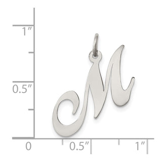 Sterling Silver Rhodium-plated Medium Fancy Script Initial M Charm