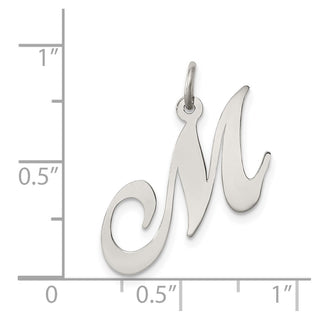 Sterling Silver Rhodium-plated Medium Fancy Script Initial M Charm