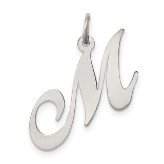 Sterling Silver Rhodium-plated Medium Fancy Script Initial M Charm