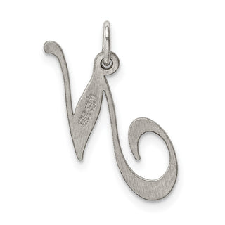 Sterling Silver Rhodium-plated Medium Fancy Script Initial N Charm