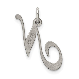 Sterling Silver Rhodium-plated Medium Fancy Script Initial N Charm